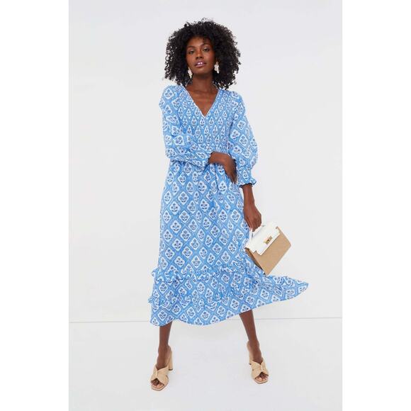 PINK CITY PRINTS Exclusive Ocean Trellis V Neck Isabel Dress Size XS NWT - Picture 1 of 5